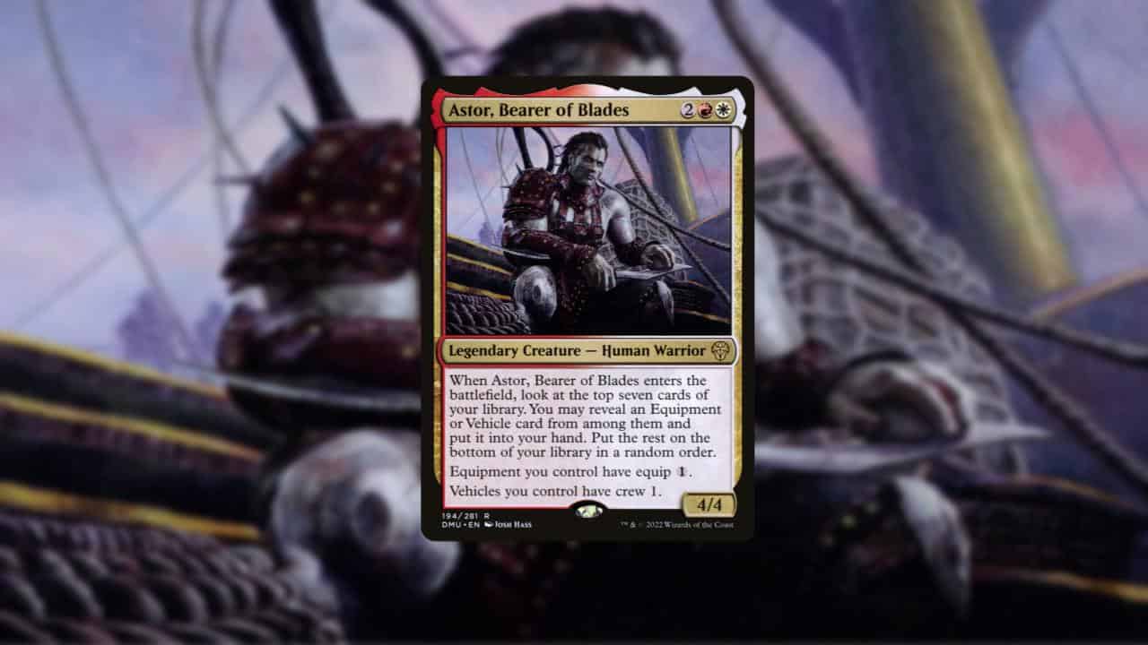 card image of astor bearer of blades a equipment commander in magic the gathering