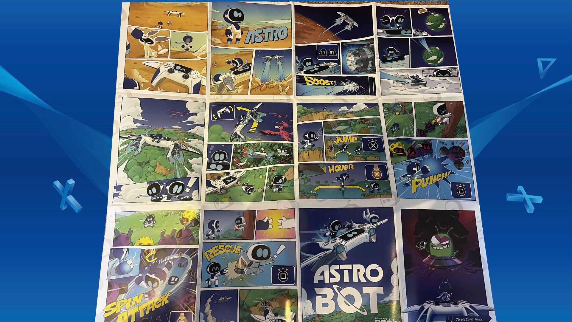 The full astro bot instruction manual on a playstation background