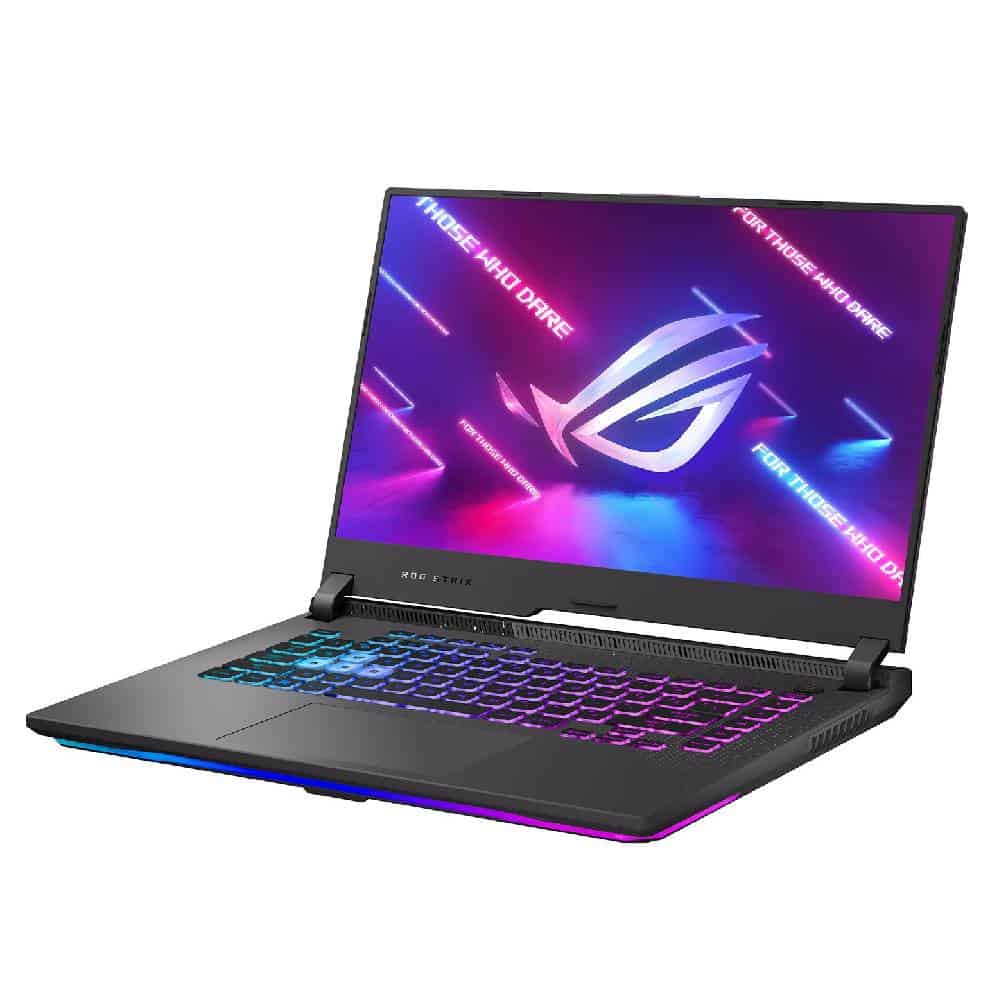 The Asus ROG laptop is open on a white background.