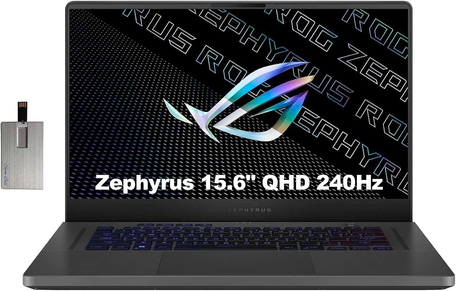 ASUS Zephyrus G15 laptop with a logo.