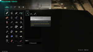 Automatic-Part-Once-Human: An image of disassembly in Once Human grating the player the automatic part for their crafting.
