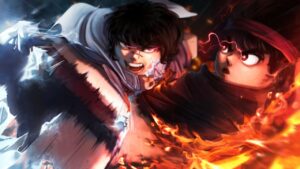 Blox Fruits codes: anime characters engulfed in flames.