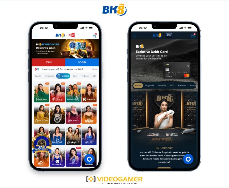 Mobile screenshots of BK8 and what is offers as a Filipino online casino