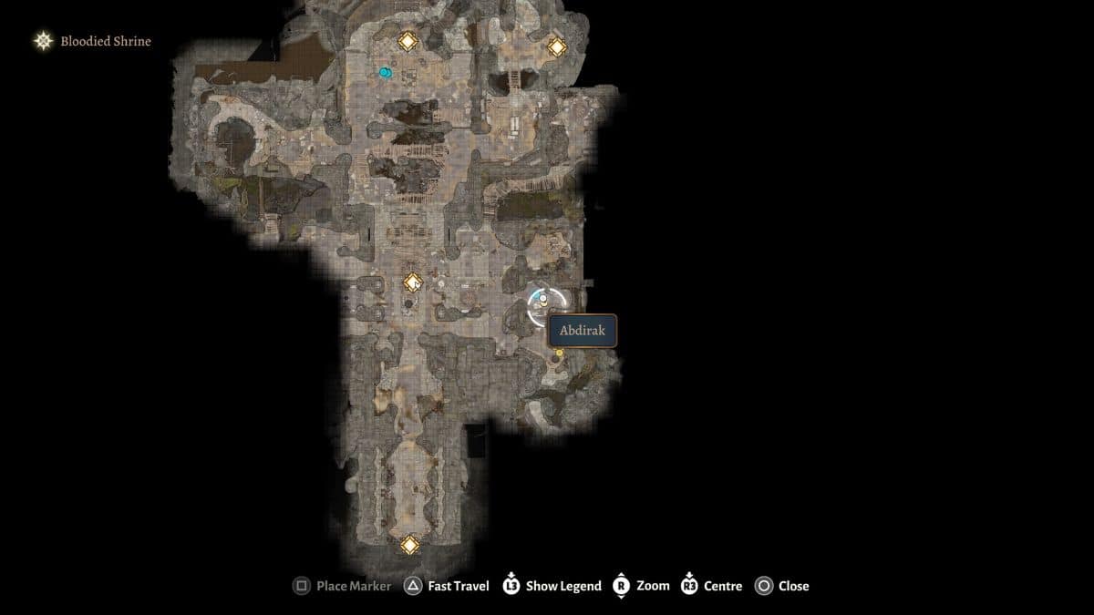 A map of a location in a video game detailing how to get Loviatar's Blessing.