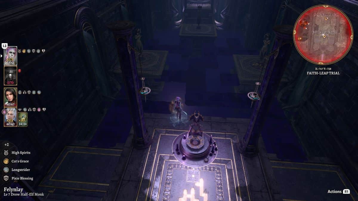A screenshot of a room with a statue in it, featuring the Gauntlet of Shar in Baldur's Gate 3.