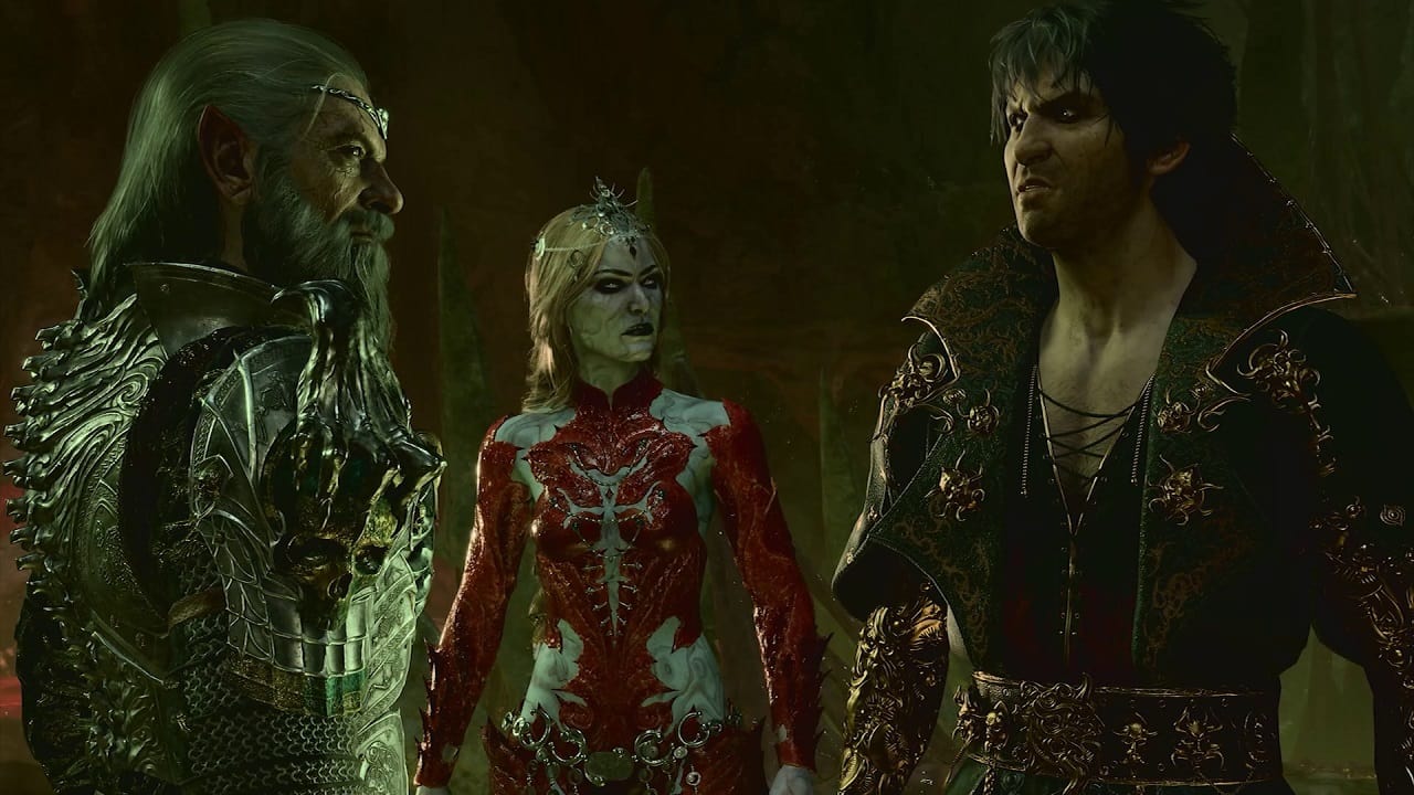 Baldur's Gate 3 Acts: An image of Ketheric Thorm, Orin the Red, and Gortash, the game's main antagonists.