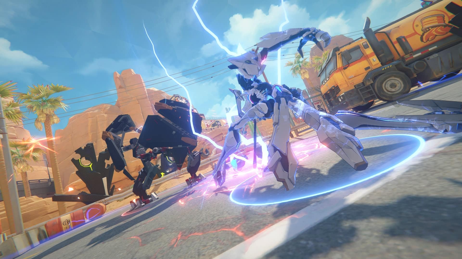 Robotic enemies fighting in the desert in Zenless Zone Zero