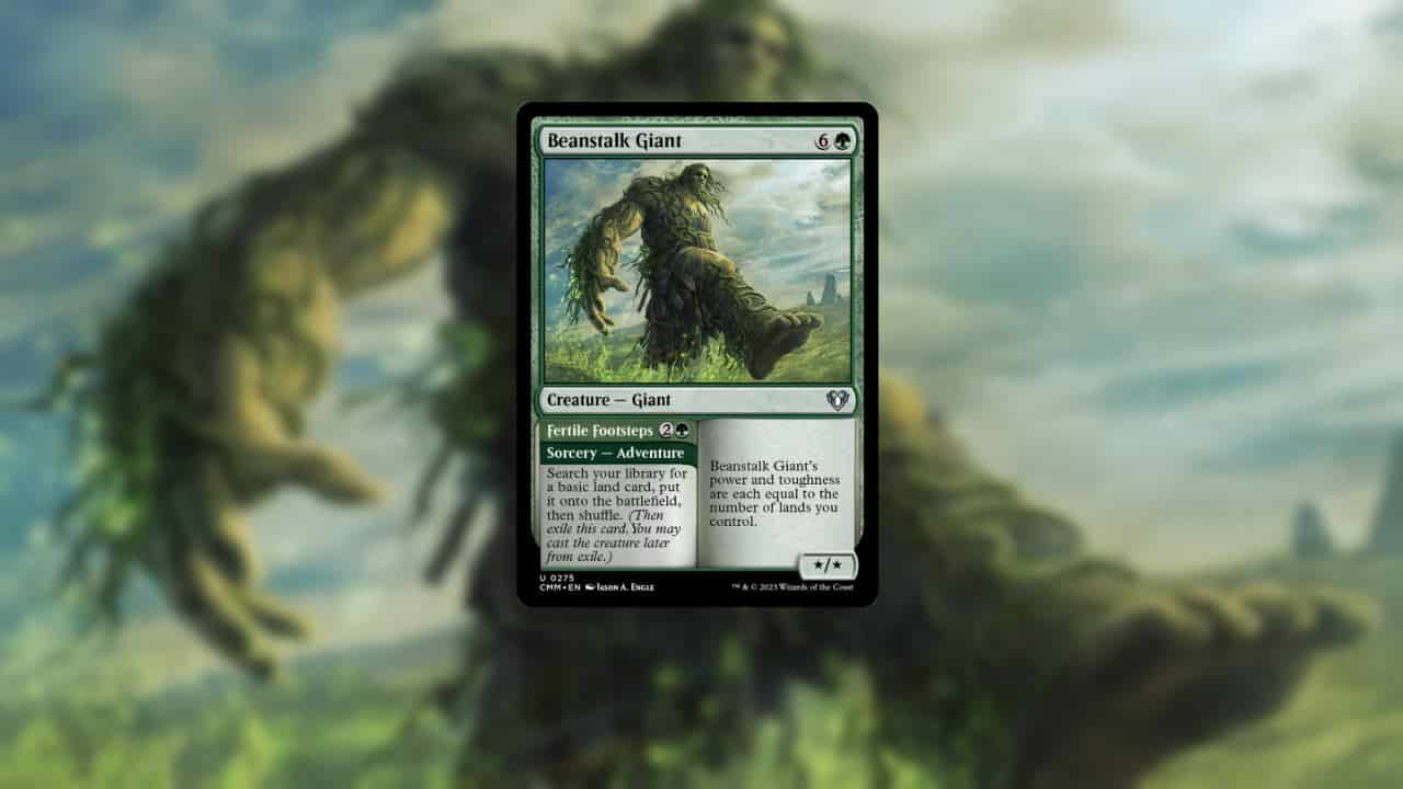 An MTG card featuring a green man in the background who is a sorcery in adventure