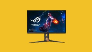 The best Asus ROG gaming monitor on a yellow background.