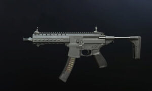 A BAS-P firearm on a black background.