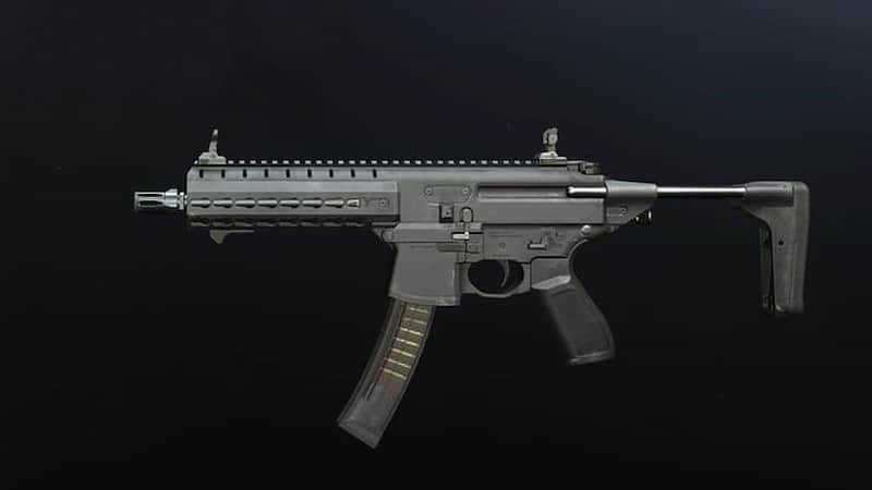 A BAS-P firearm on a black background.