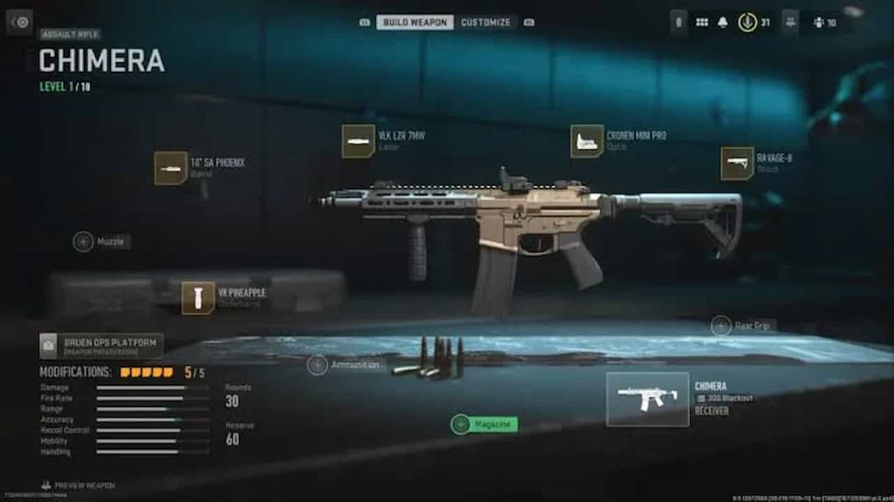 A screenshot showcasing the best Chimera loadout in MW2.