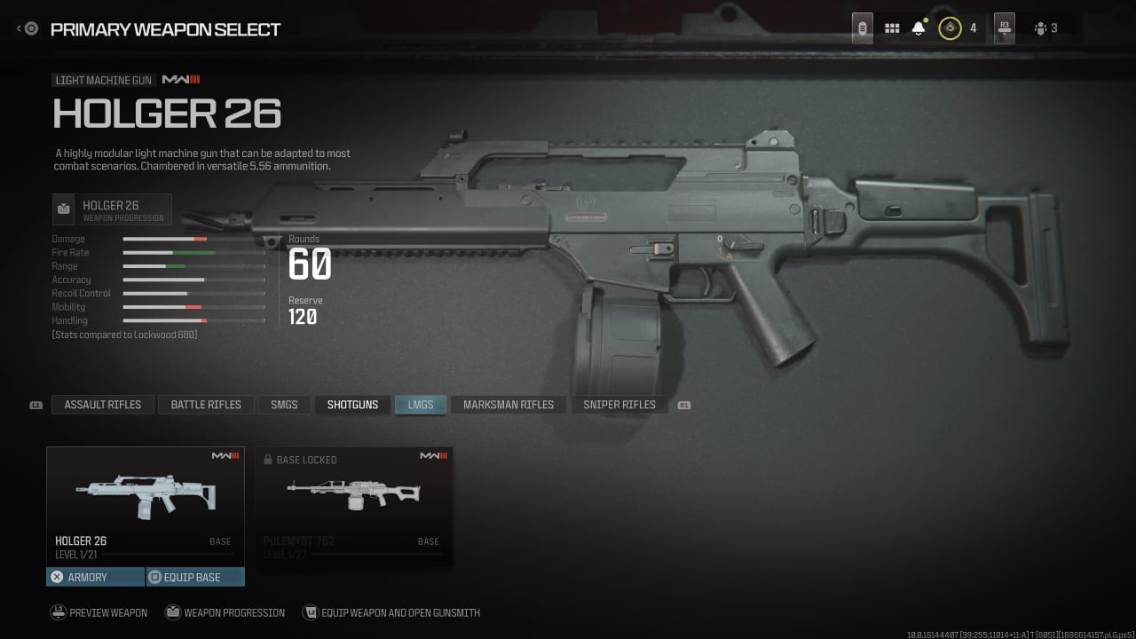 A screenshot of the Best Holger 26 loadout in MW3.