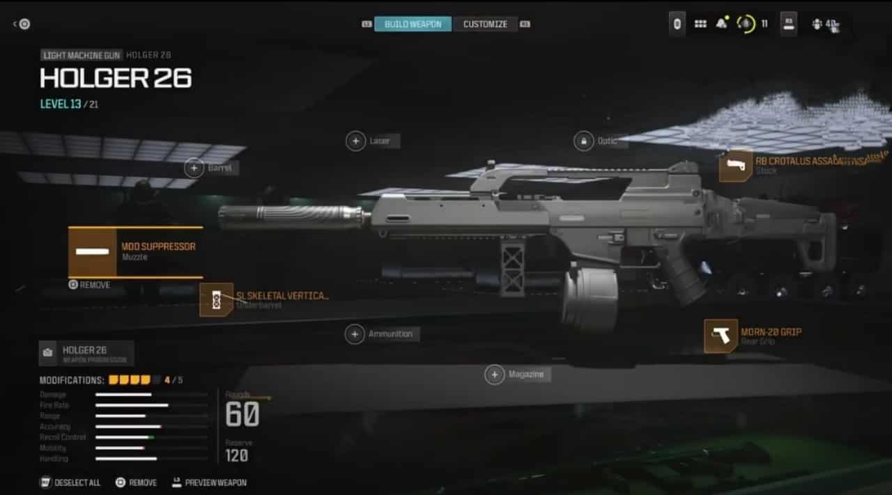 A screenshot showcasing the best Holger 26 loadout in MW3.