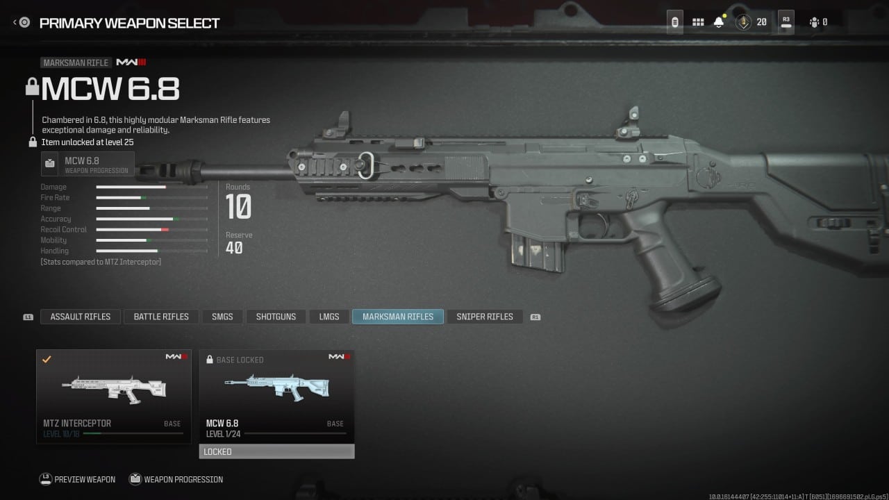 An image of the MCW 6.8 in the Gunsmith of MW3. Image captured by VideoGamer.