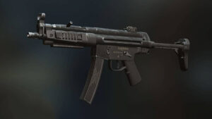 A Modern Warfare 2 MP5 firearm with a black barrel on a dark background.