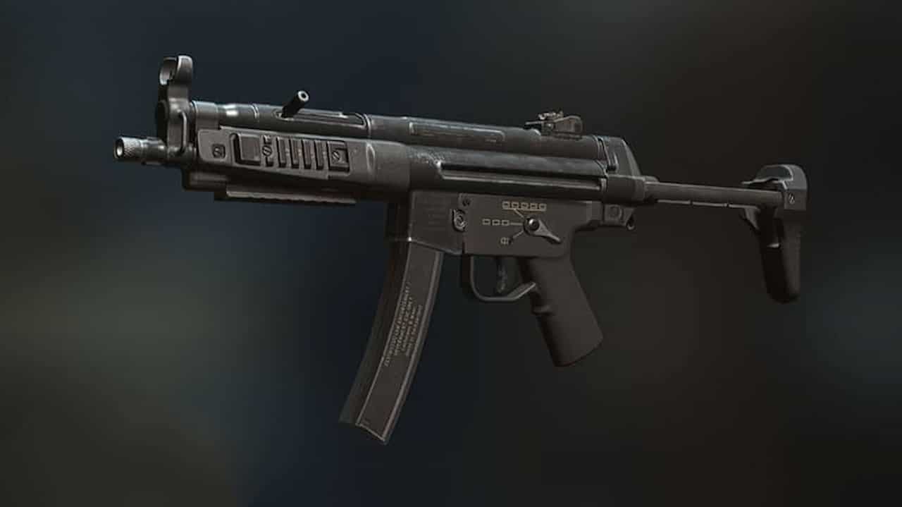 A Modern Warfare 2 MP5 firearm with a black barrel on a dark background.
