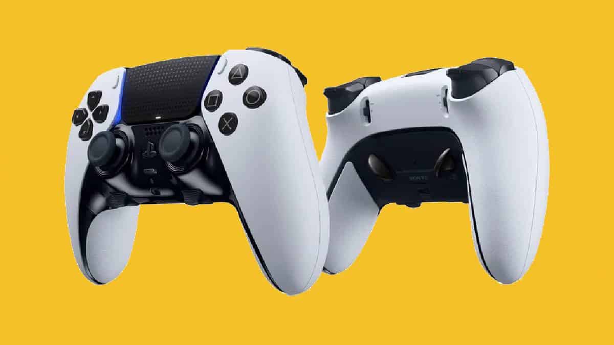 Two best ps5 controllers on a yellow background.