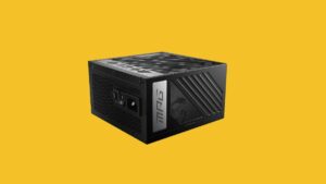 A black box on a yellow background showcasing the BEST PSU for RTX 4080.