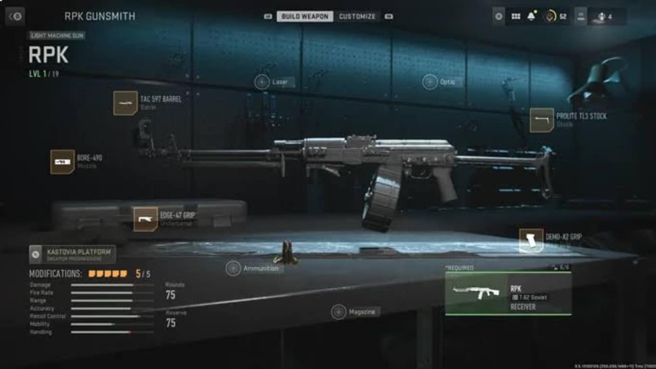 A screenshot of the AK-47 rifle in Blackout featuring elements from MW2 and Warzone 2 alongside the RPK.