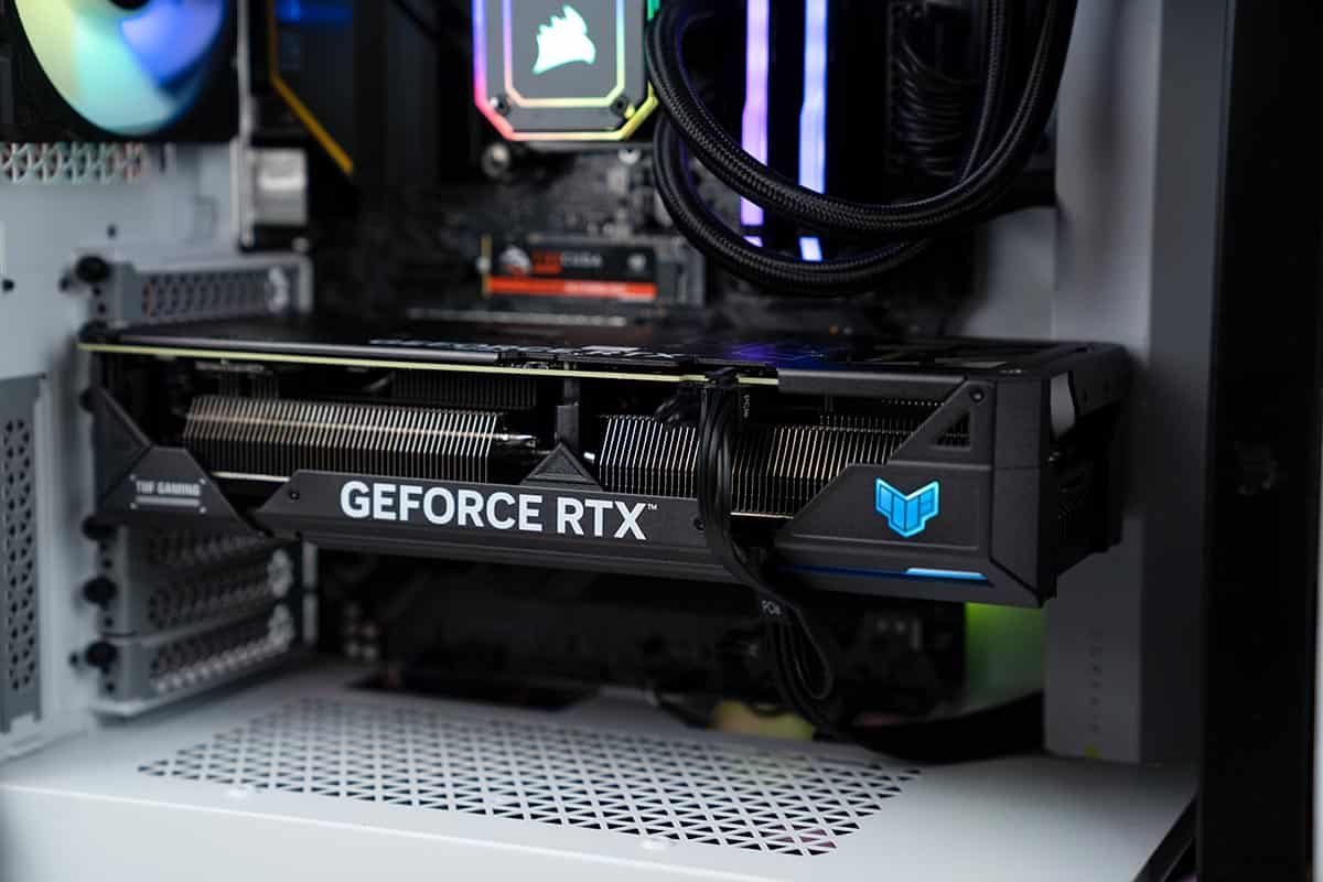 Best RTX 4060 Ti GPU - a view of the asu9s tuf rtx 4060 Ti inside a gaming PC