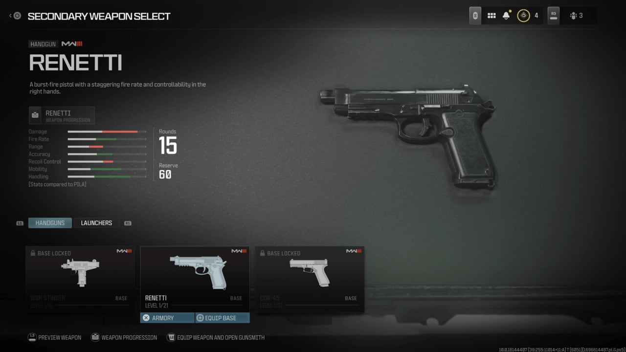 A screenshot of a gun in the video game with the best Renetti loadout.