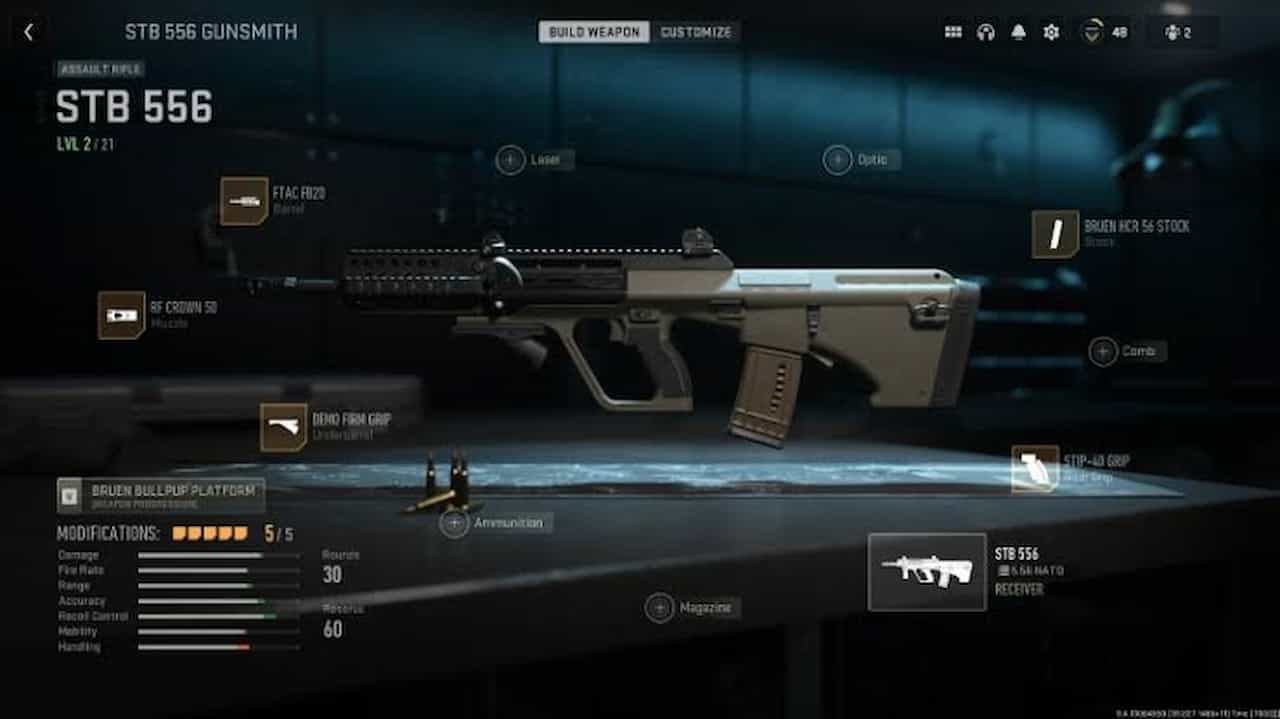 A screenshot of a weapon in the video game MW2.