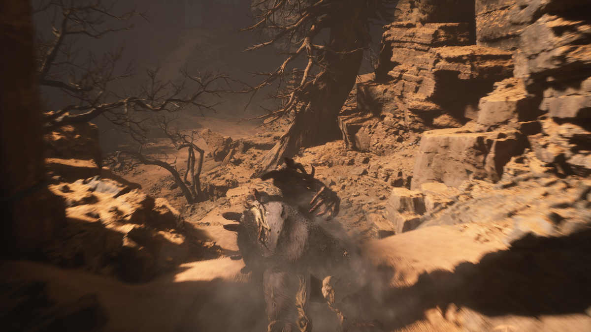 Picture of a beast charging through the sands.