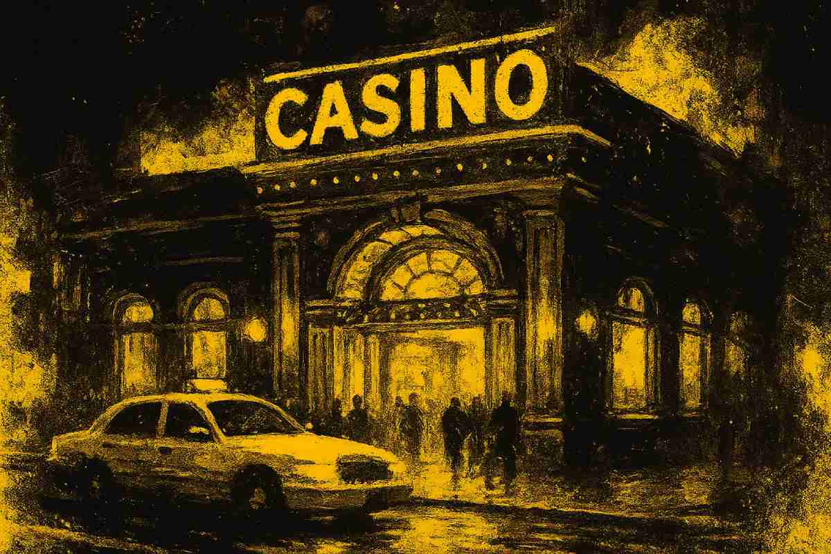 Gelbes Taxi vor Casinogebäude