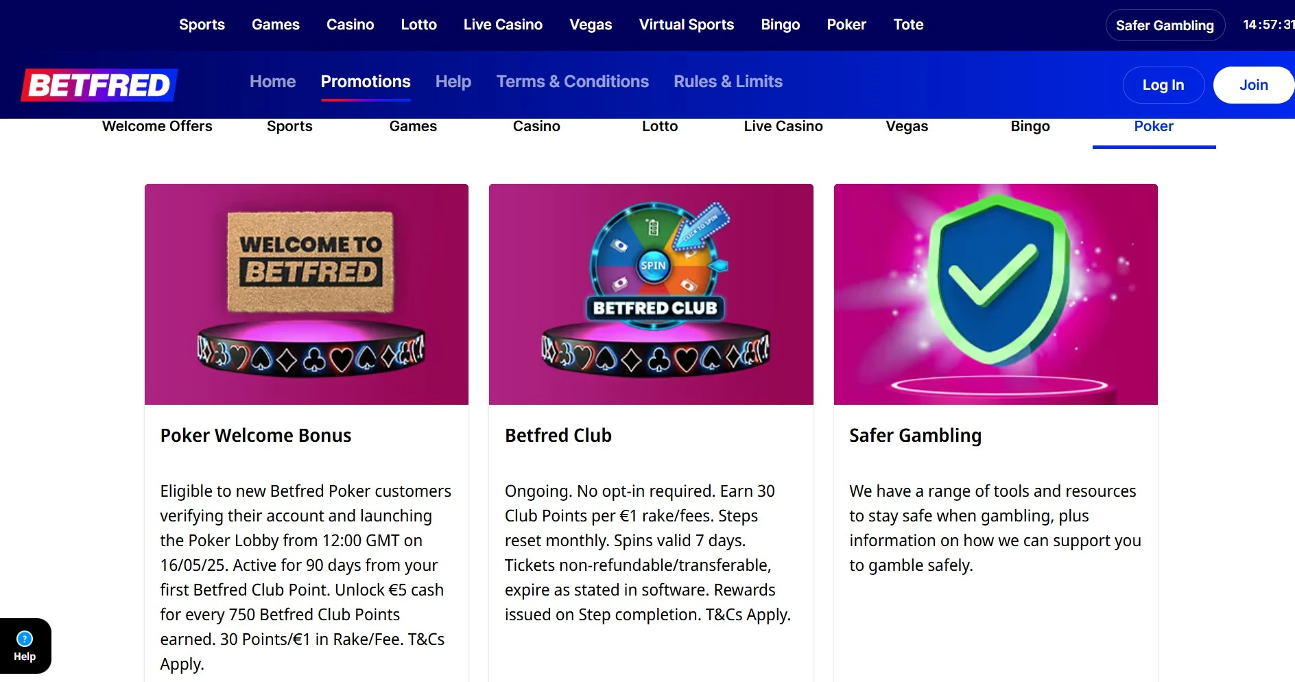 A Betfred casino bonuses screen shot. Best poker sites uk. 