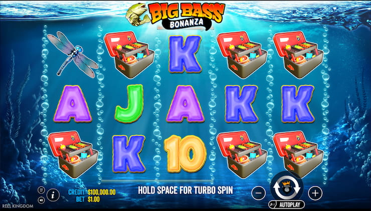 It's a picture of Big Bass Bonanza Slots, a series of massively popular online pokies games from Pragmatic Play. 