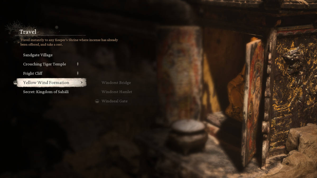 Picture of the fast travel menu for maps in Black Myth Wukong.