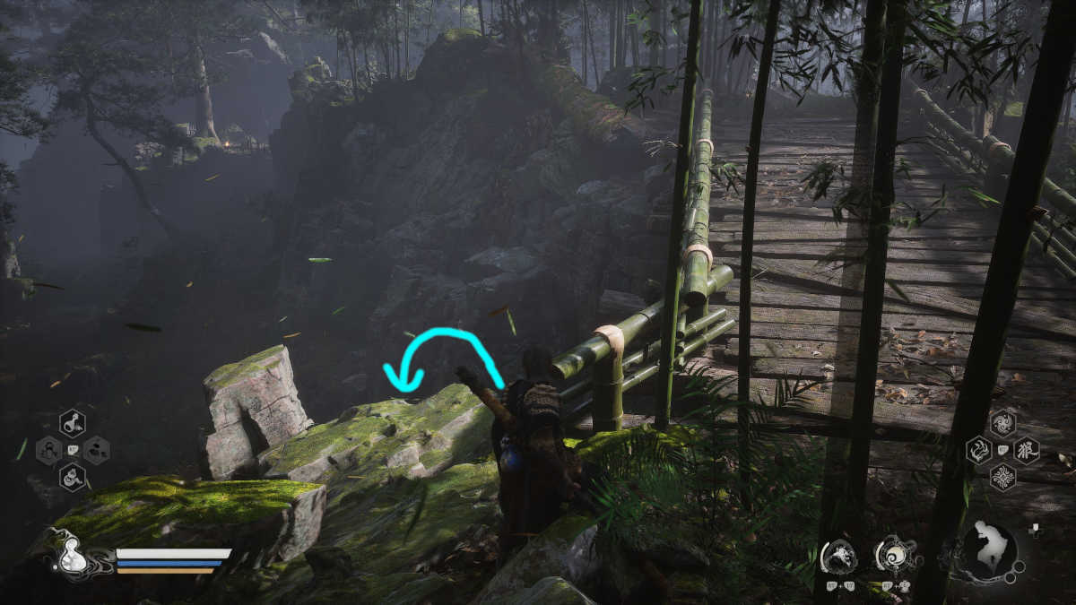 Picture of a large winding hill with bridges guarded by snakes in the snake trail area of Black Myth Wukong.