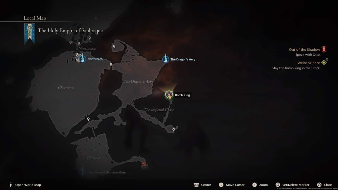 Final Fantasy 16 Notorious Marks locations: Bomb King location on map.