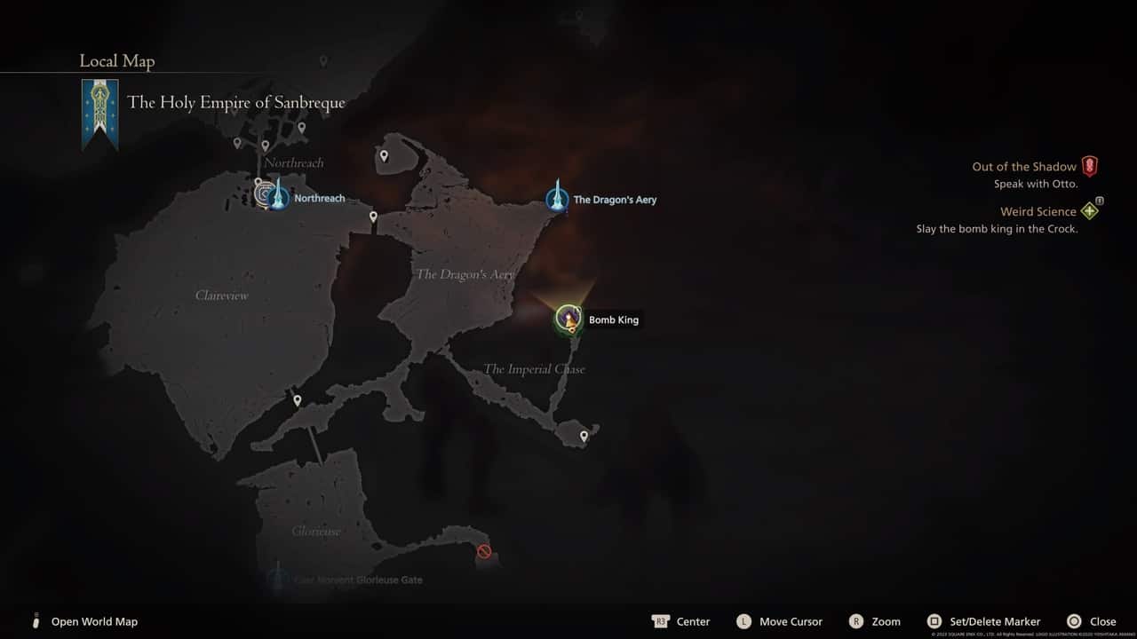 Final Fantasy 16 Notorious Marks locations: Bomb King location on map.