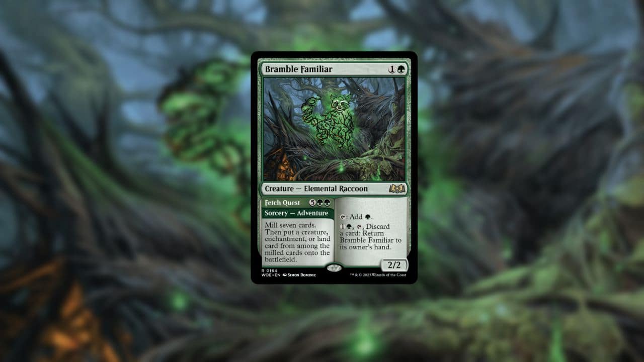 An MTG card of the Bramble Familiar. Image captured by VideoGamer.