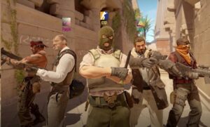 A group of people with guns in a CS2 video game.
