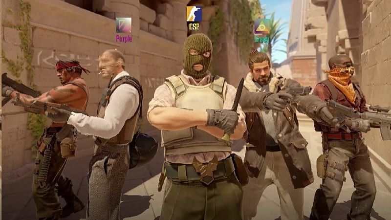 A group of people with guns in a CS2 video game.