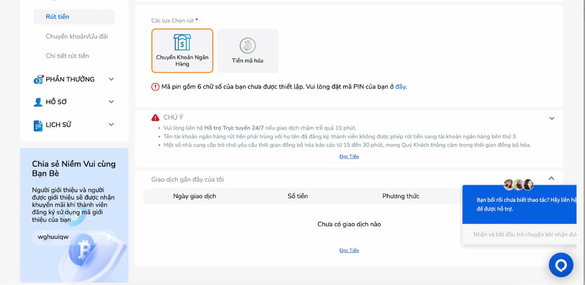 Cách rút tiền thắng về