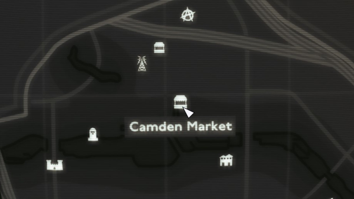 Picture of the map with the Camden Market POI on screen.