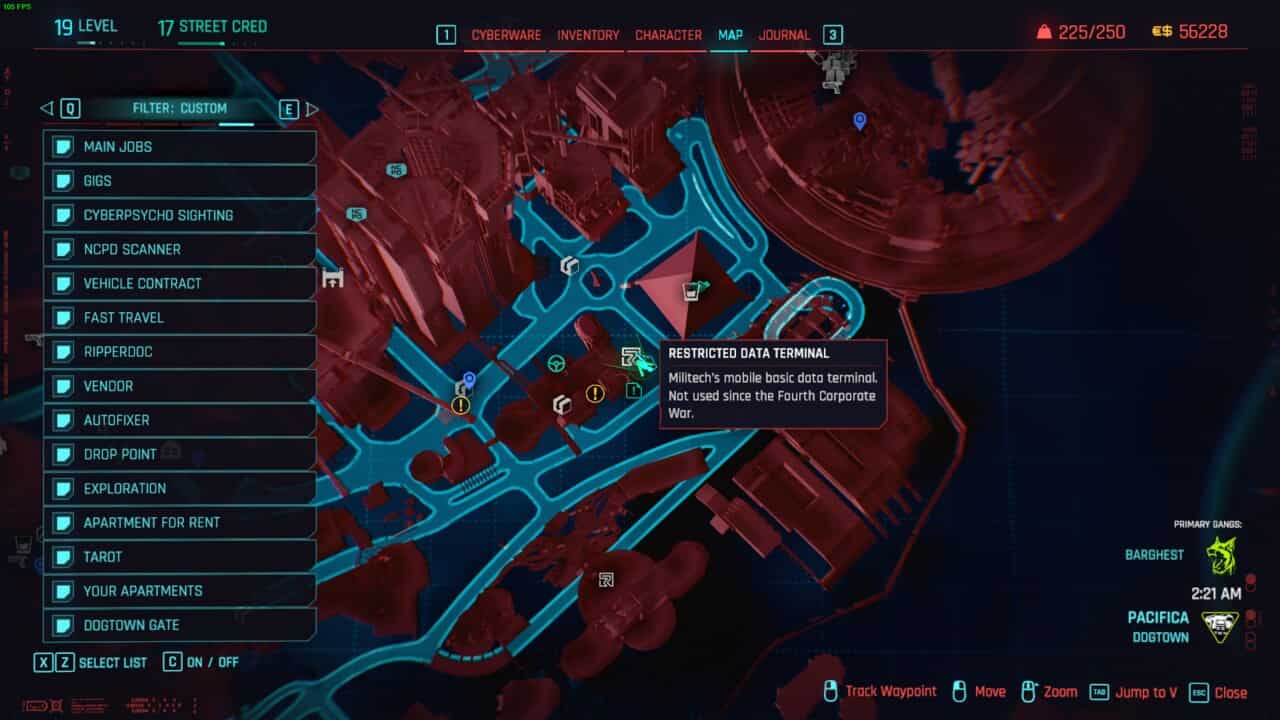Cyberpunk 2077 Phantom Liberty Data Terminal locations: data terminal location on map.