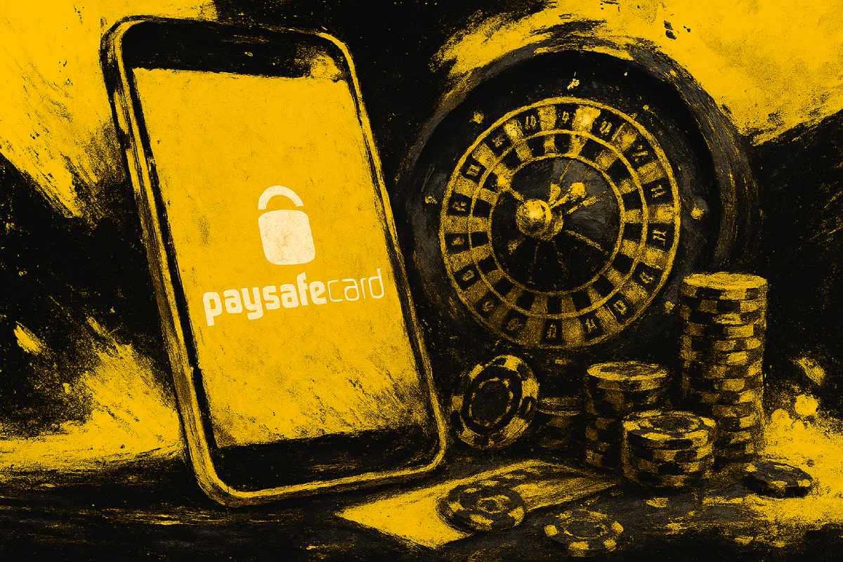 Casinotisch mit Chips, Roulettespiel und Smartphone