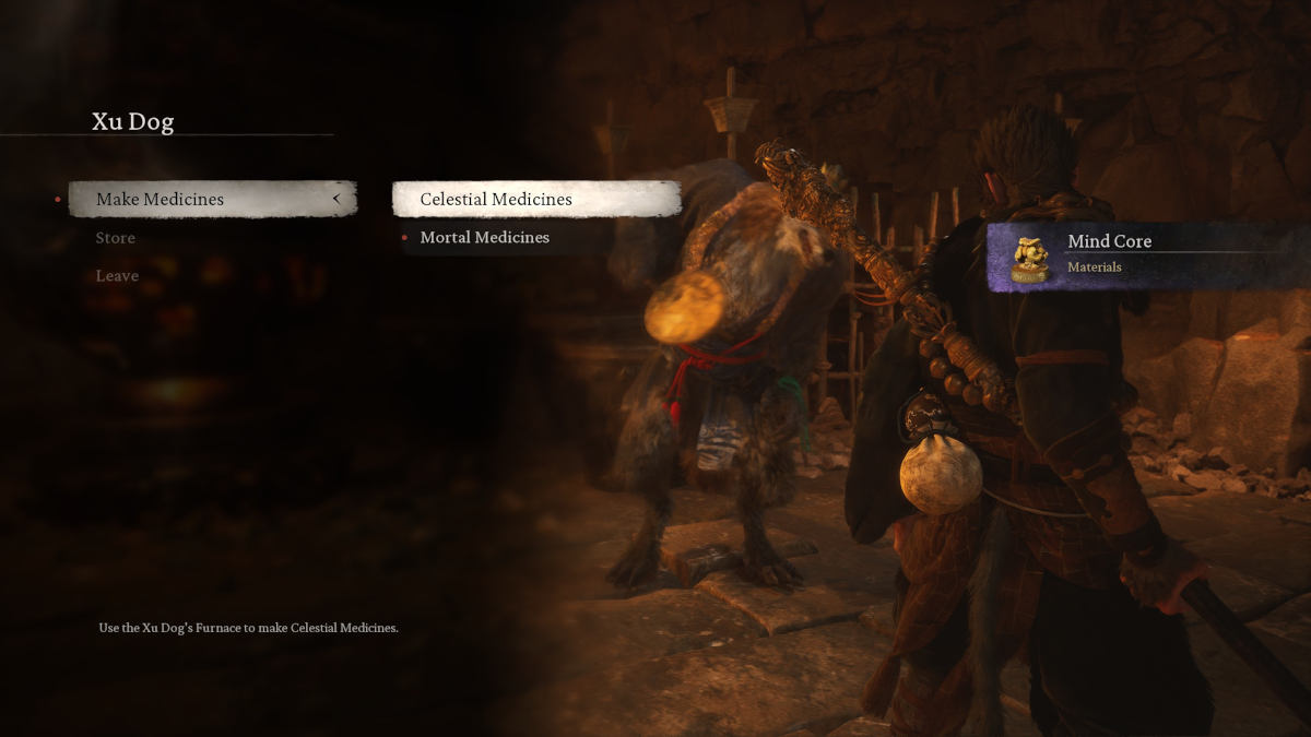 Picture of the celestial medicine crafting menu in Black Myth Wukong.