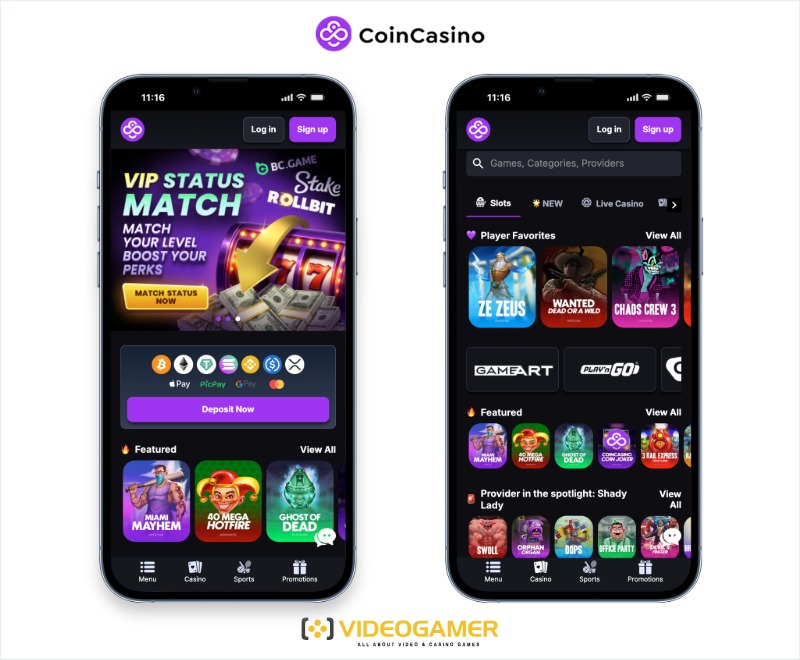 CoinCasino view from mobile, as an example of an online casino in the Philippines