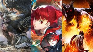 Collage of Persona 5 Royal, Dragon's Dogma, and Monster Hunter World