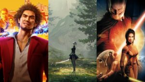 Collage of Yakuza: Like a Dragon, Nier Automata, Star Wars: Knight of the Old Republic on Xbox