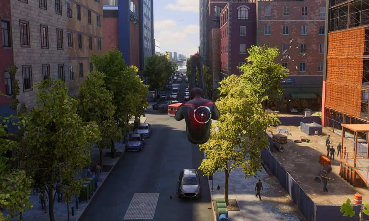 Spider-Man 2 screenshot shows miles performing tricks.