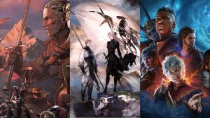 Comp of art showing Witcher: Thronebreaker, Tactics Ogre, and Baldur's gate 3