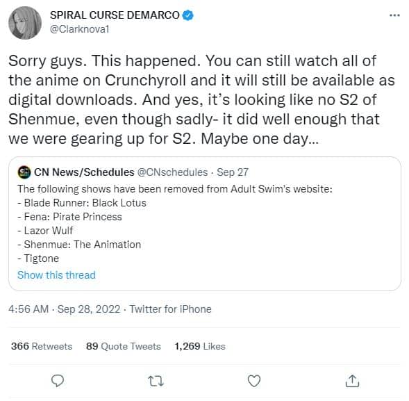 Blade Runner Shenmue confirmation tweet
