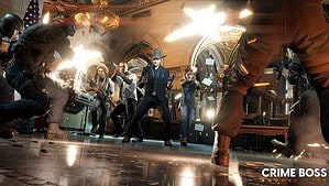 Crime Boss: Rockay City screenshot showing main characters in a shootout